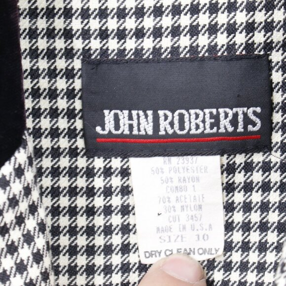 Vintage John Roberts dress womens 10 Houndstooth Velvet trim Button front maxi - Picture 4 of 14